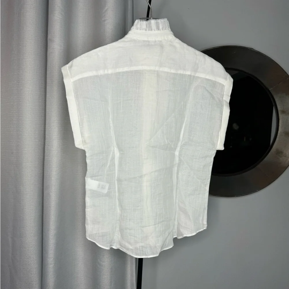 NWT Zara Woman RUFFLED 100% RAMIE SHIRT ZW COLLECTION White Size S Small - Picture 11 of 12